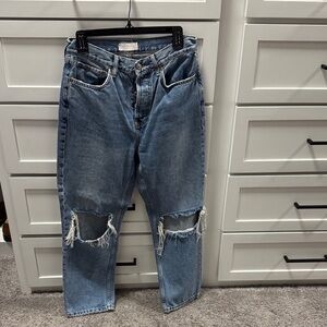Topshop Relaxed Fit Blue Distressed Jeans
